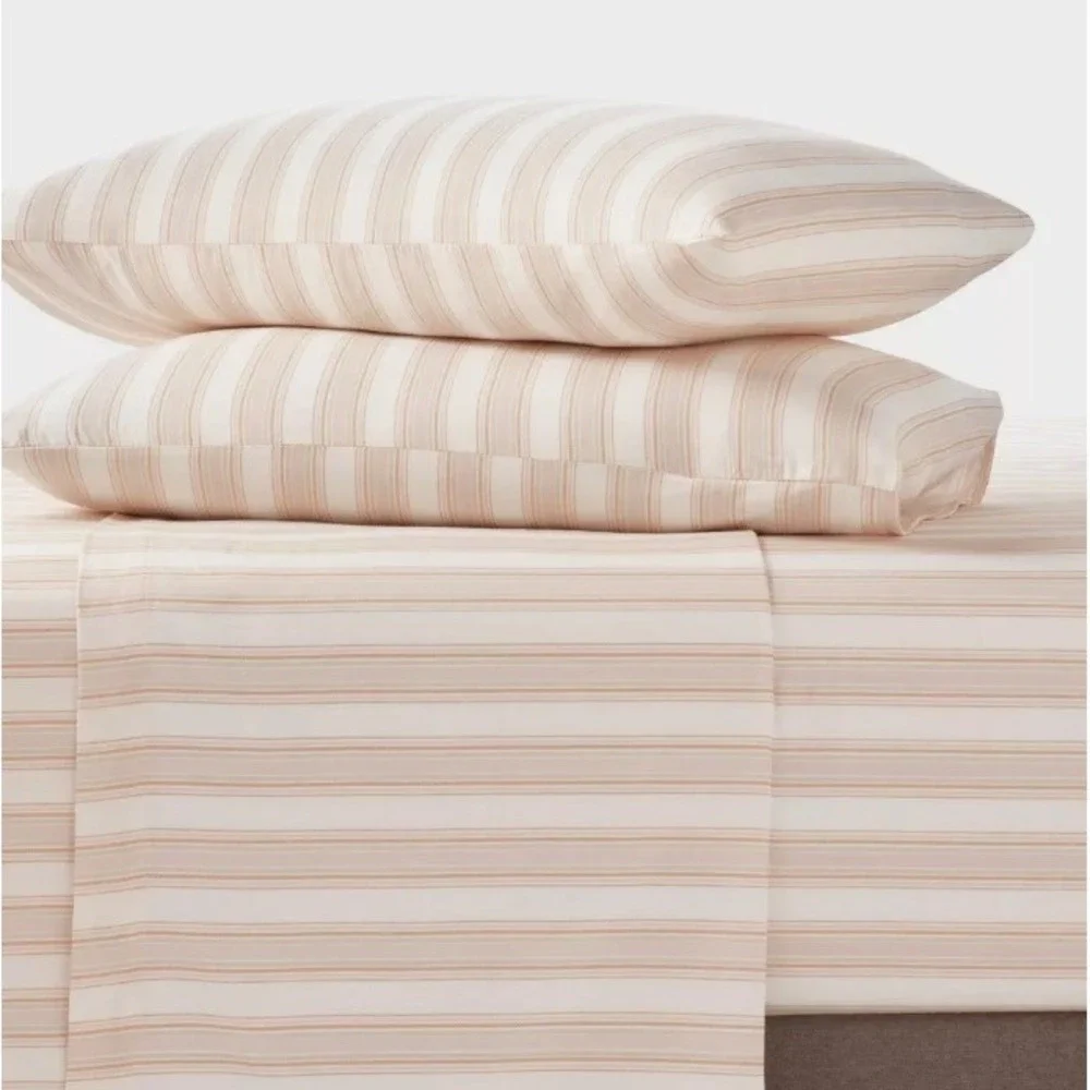 Room Essentials Twin Twin XL Sheet Set Ivory Pink Textured Stripe Cotton Sateen